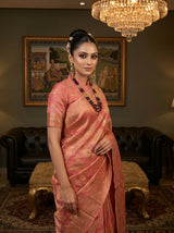MIMOSA Gajari Banarasi Art Silk Saree — Model in a festive setting