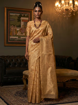 MIMOSA Peach Banarasi Art Silk Saree — Full view on mannequin