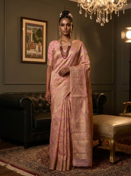 MIMOSA Pink Banarasi Art Silk Saree — Full view on mannequin