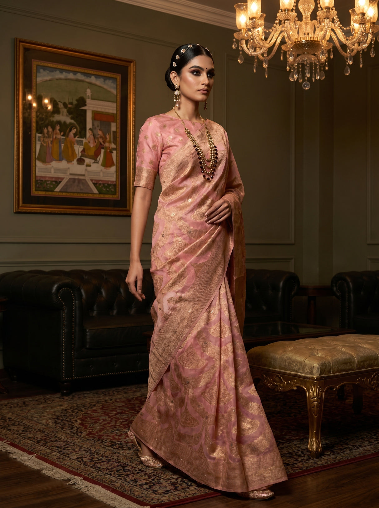 MIMOSA Pink Banarasi Art Silk Saree — pose 7 styling detail