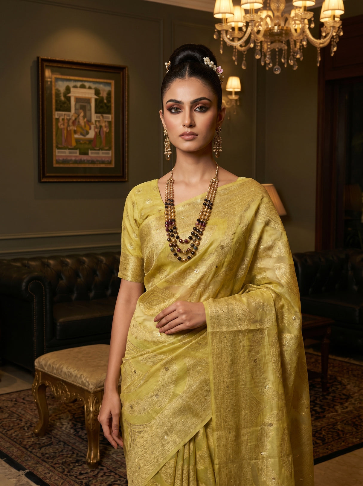 MIMOSA Pista Banarasi Art Silk Saree — pose 10 styling detail