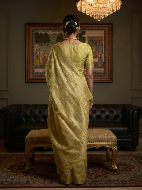 MIMOSA Pista Banarasi Art Silk Saree — Blouse fabric detail