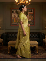 MIMOSA Pista Banarasi Art Silk Saree — Model in a festive setting