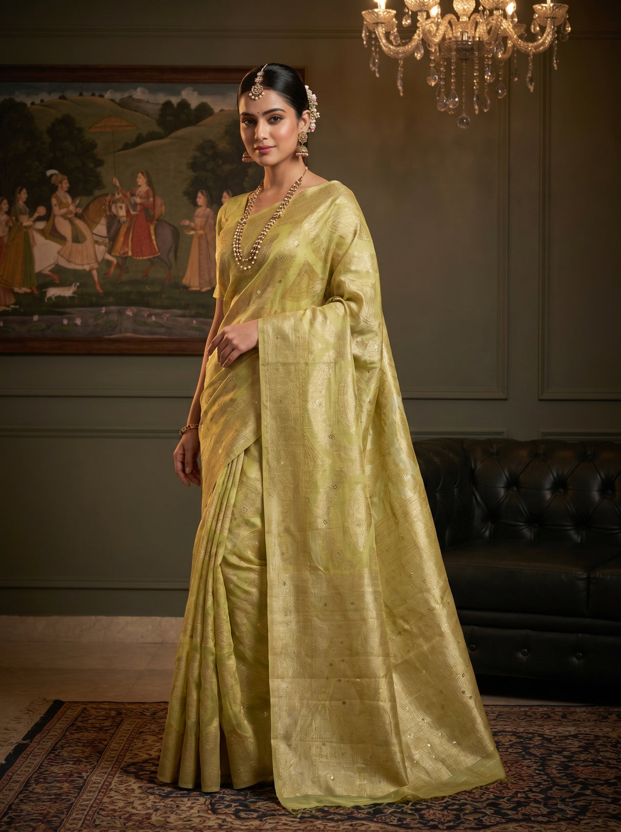 MIMOSA Pista Banarasi Art Silk Saree — pose 4 styling detail