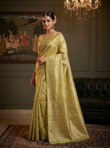 MIMOSA Pista Banarasi Art Silk Saree — pose 4 styling detail