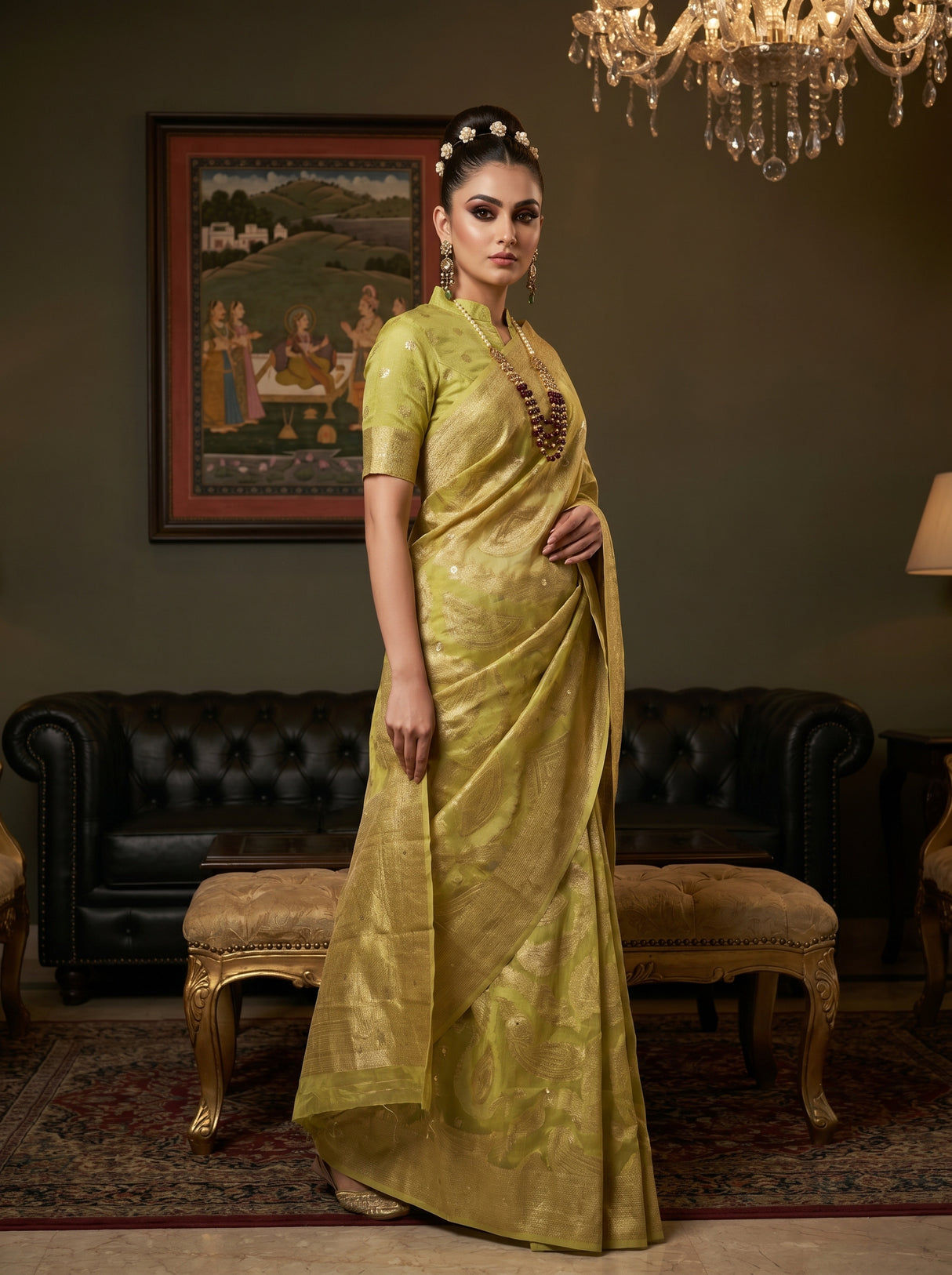 MIMOSA Pista Banarasi Art Silk Saree — pose 5 styling detail