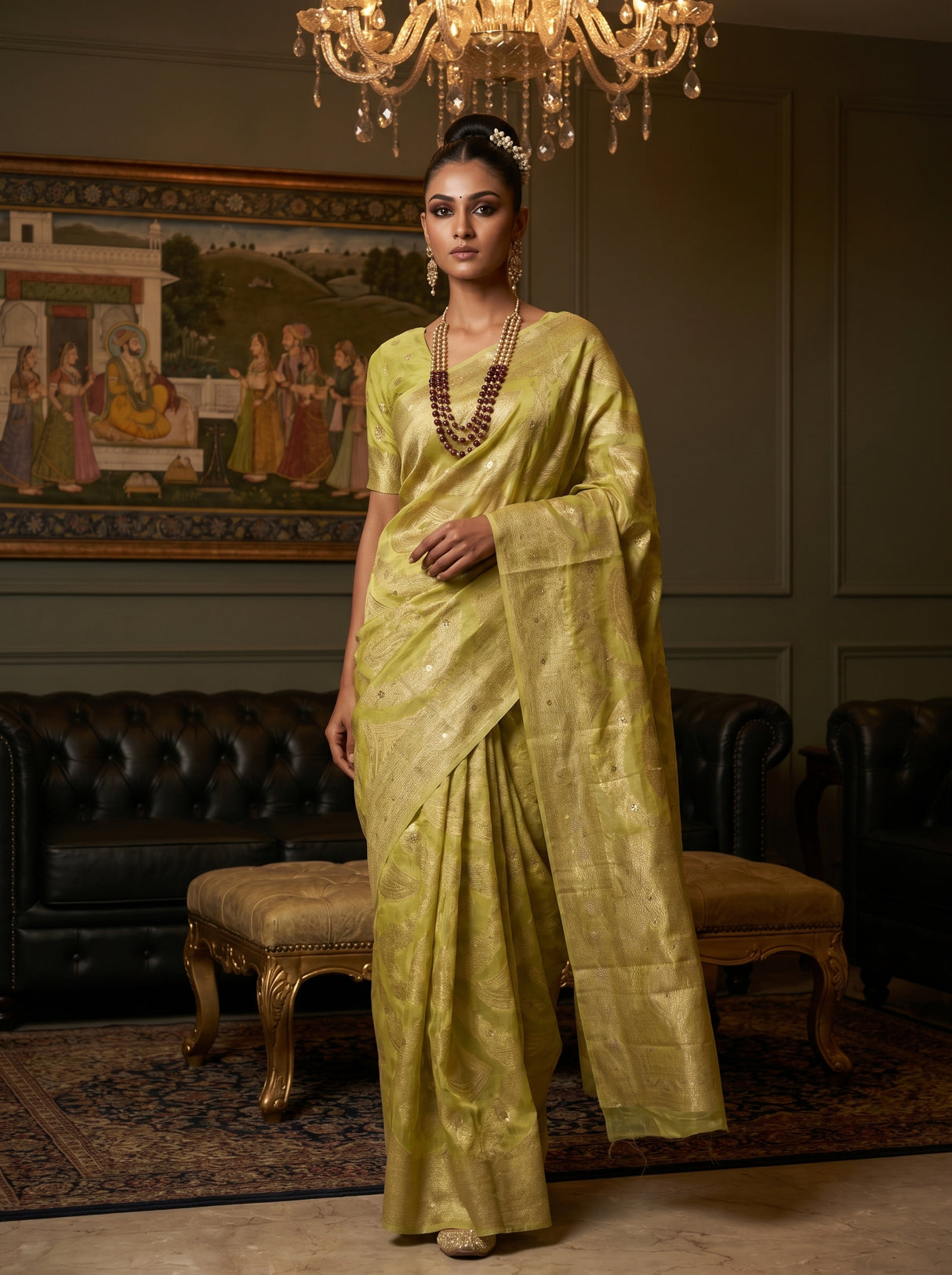 MIMOSA Pista Banarasi Art Silk Saree — pose 7 styling detail