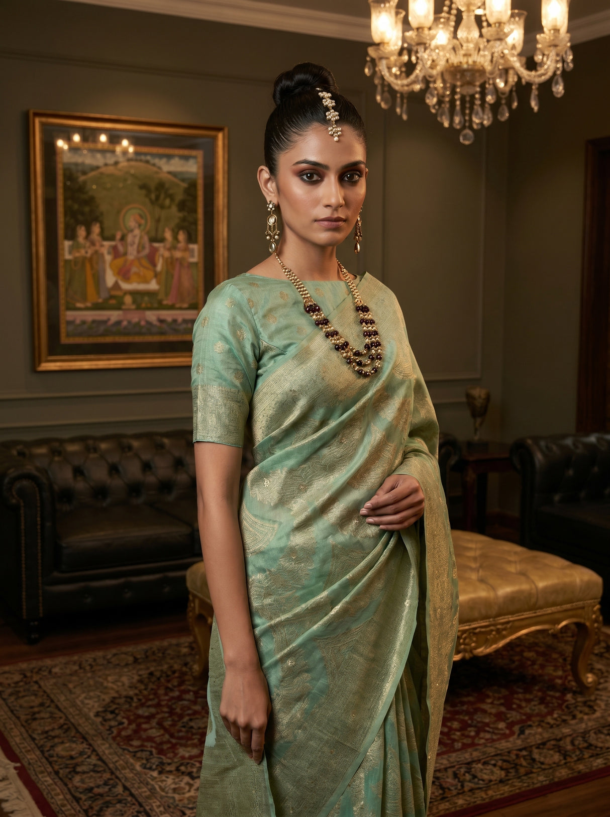 MIMOSA Rama Banarasi Art Silk Saree — pose 5 styling detail