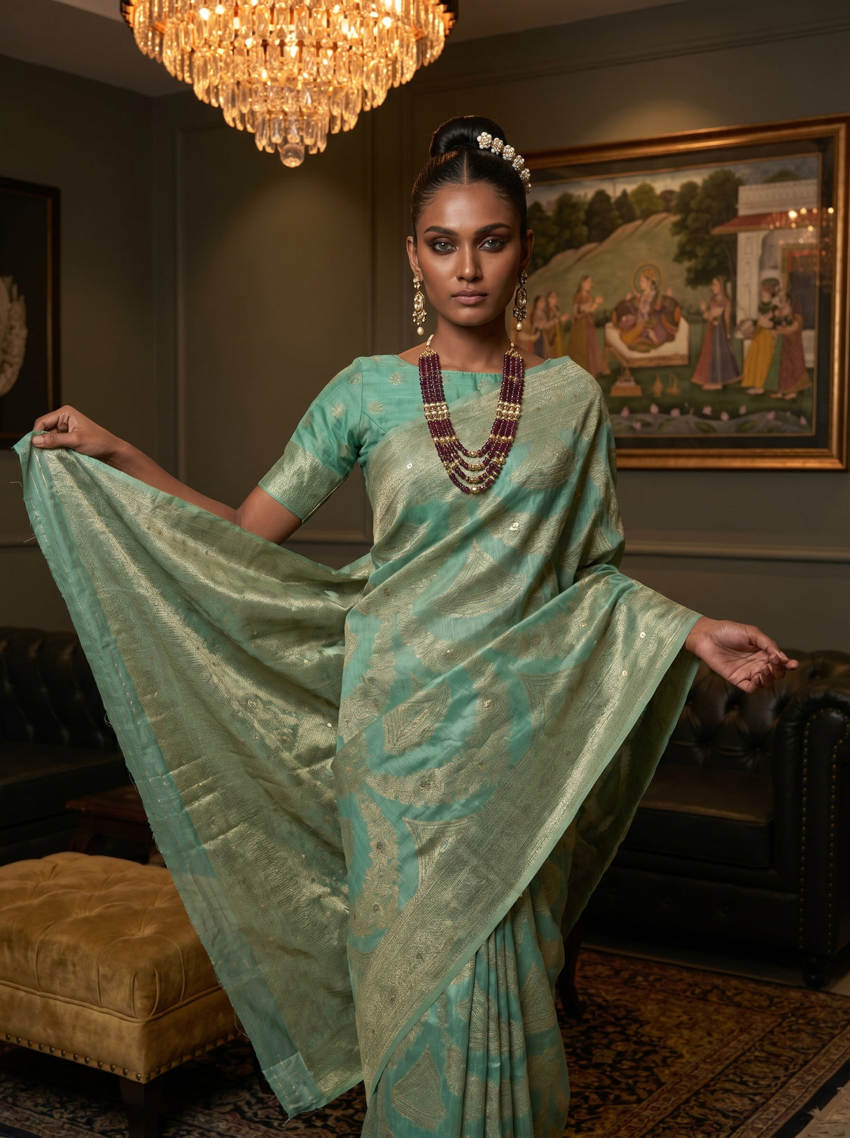 MIMOSA Rama Banarasi Art Silk Saree — pose 6 styling detail