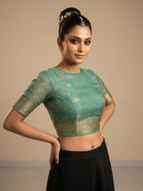 MIMOSA Rama Banarasi Art Silk Saree — blouse close-up
