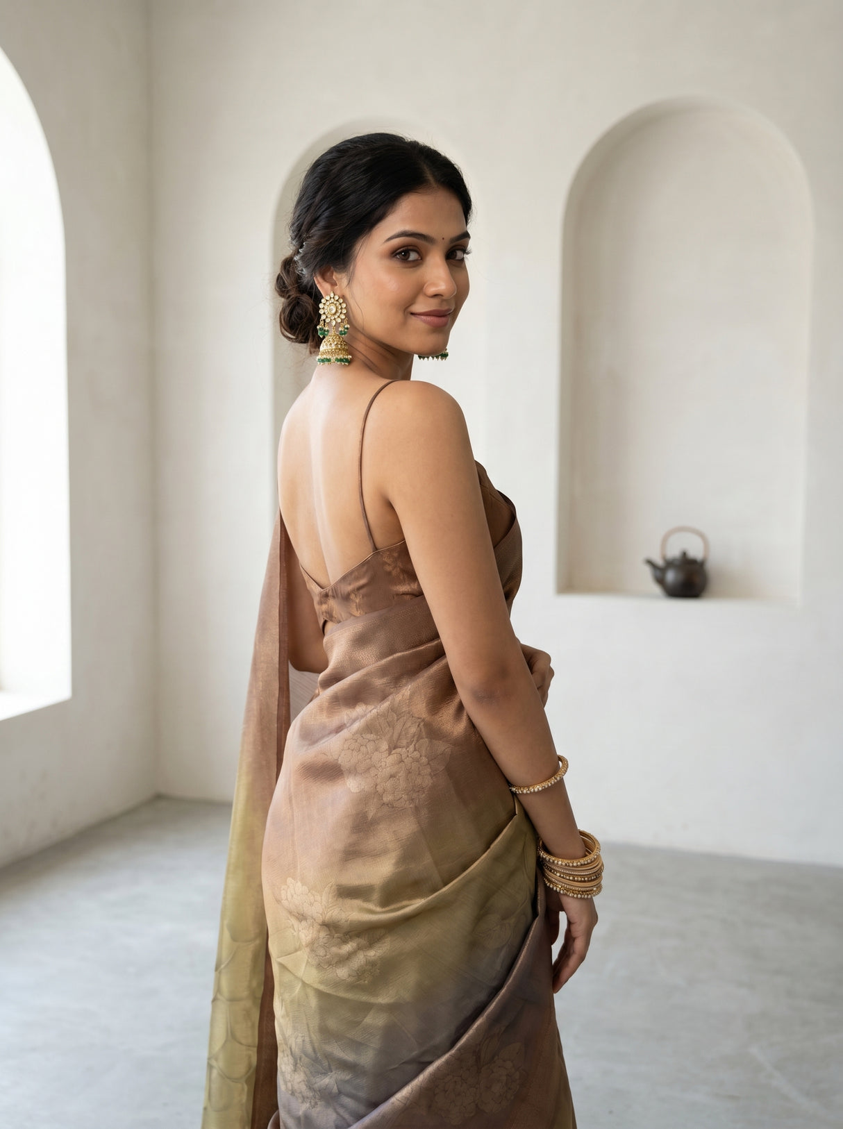 MIMOSA Chikoo Banarasi Art Silk Saree — pose 9 styling detail