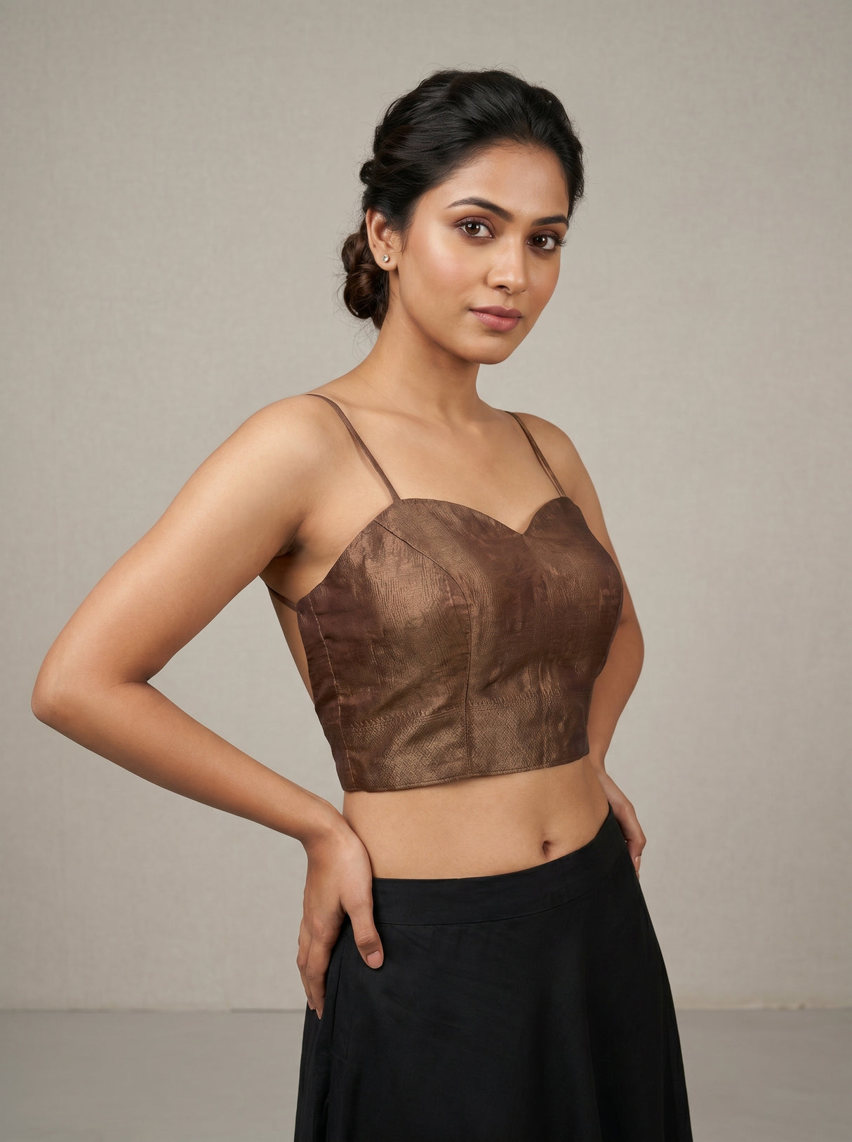 MIMOSA Chikoo Banarasi Art Silk Saree — blouse close-up