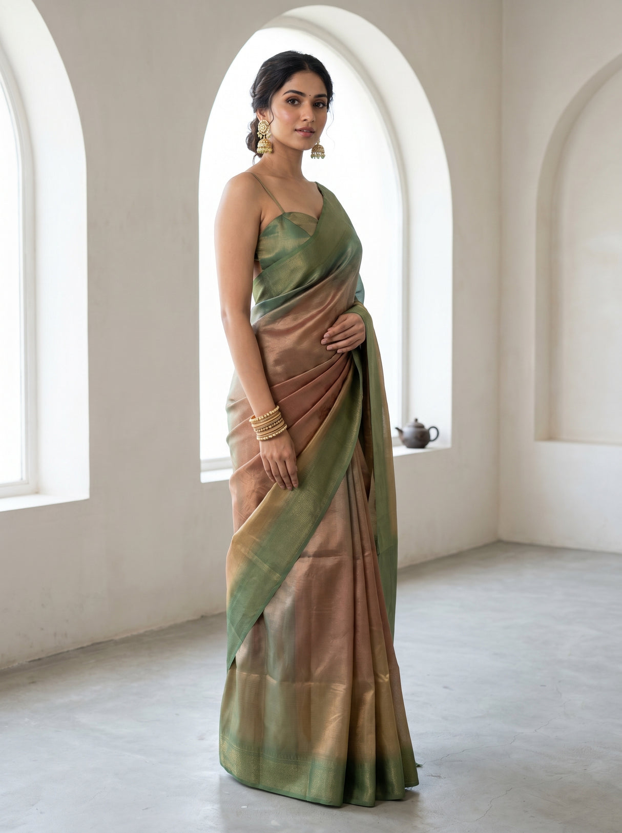 MIMOSA Green Banarasi Art Silk Saree — pose 4 styling detail