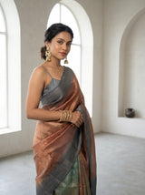 MIMOSA Grey Banarasi Art Silk Saree — Model standing pose