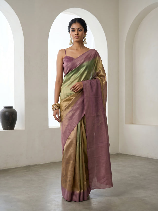 MIMOSA Pink Banarasi Art Silk Saree — Mannequin front view