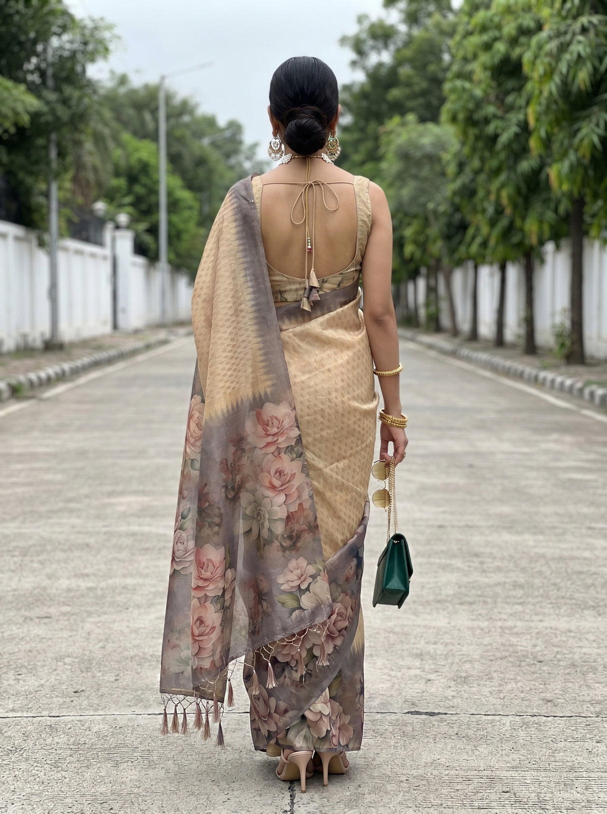MIMOSA Chikoo Banarasi Art Silk Saree — Unstitched Blouse Fabric