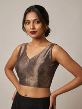 MIMOSA Chikoo Banarasi Art Silk Saree — blouse close-up