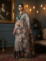 MIMOSA Grey Banarasi Art Silk Saree — pose 5 styling detail