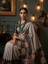 MIMOSA Grey Banarasi Art Silk Saree — pose 8 styling detail