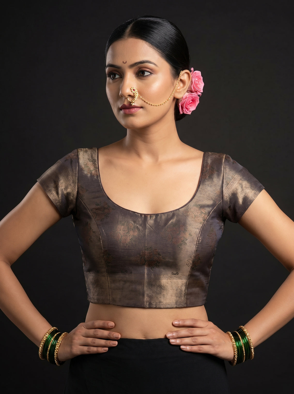 MIMOSA Grey Banarasi Art Silk Saree — blouse close-up