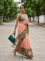 MIMOSA Peach Banarasi Art Silk Saree — pose 7 styling detail