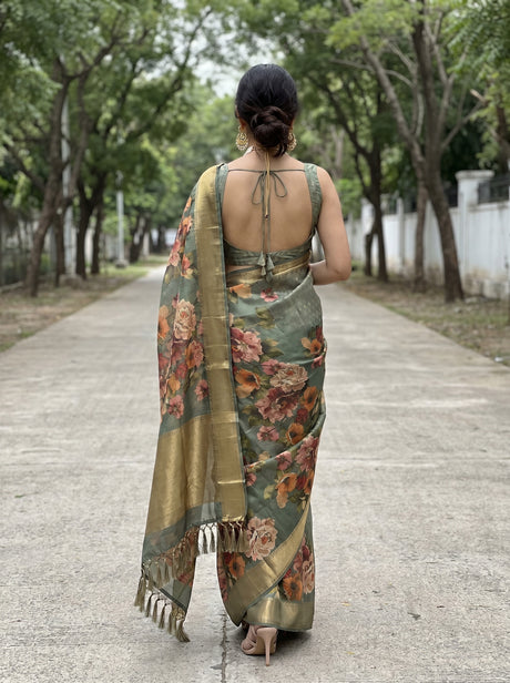 MIMOSA Pista Banarasi Art Silk Saree — Unstitched Blouse Fabric