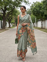 MIMOSA Pista Banarasi Art Silk Saree — pose 7 styling detail