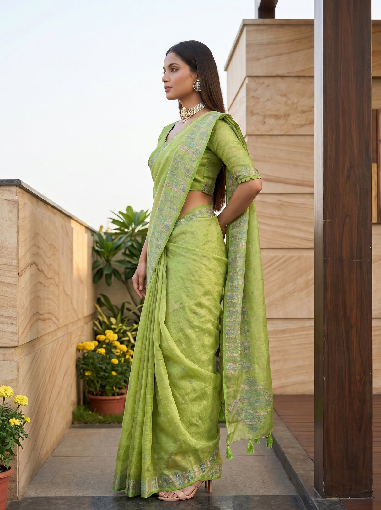 MIMOSA Olive Saree Saree — pose 3 styling detail