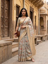 MIMOSA Grey Banarasi Linen Saree — Mannequin Draped View