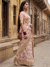 MIMOSA Pink Banarasi Linen Saree — Model Lifestyle Pose