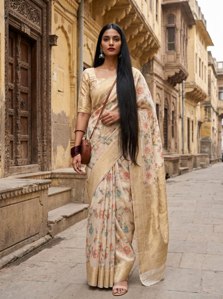 MIMOSA Pista Banarasi Linen Saree — Mannequin Draped View