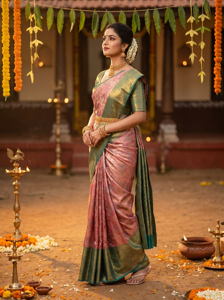 MIMOSA Gajari Kanjivaram Art Silk Saree — Unstitched Blouse Fabric