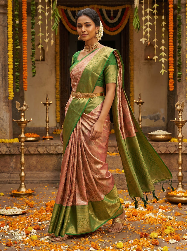 MIMOSA Maroon Kanjivaram Art Silk Saree — Draped Mannequin View