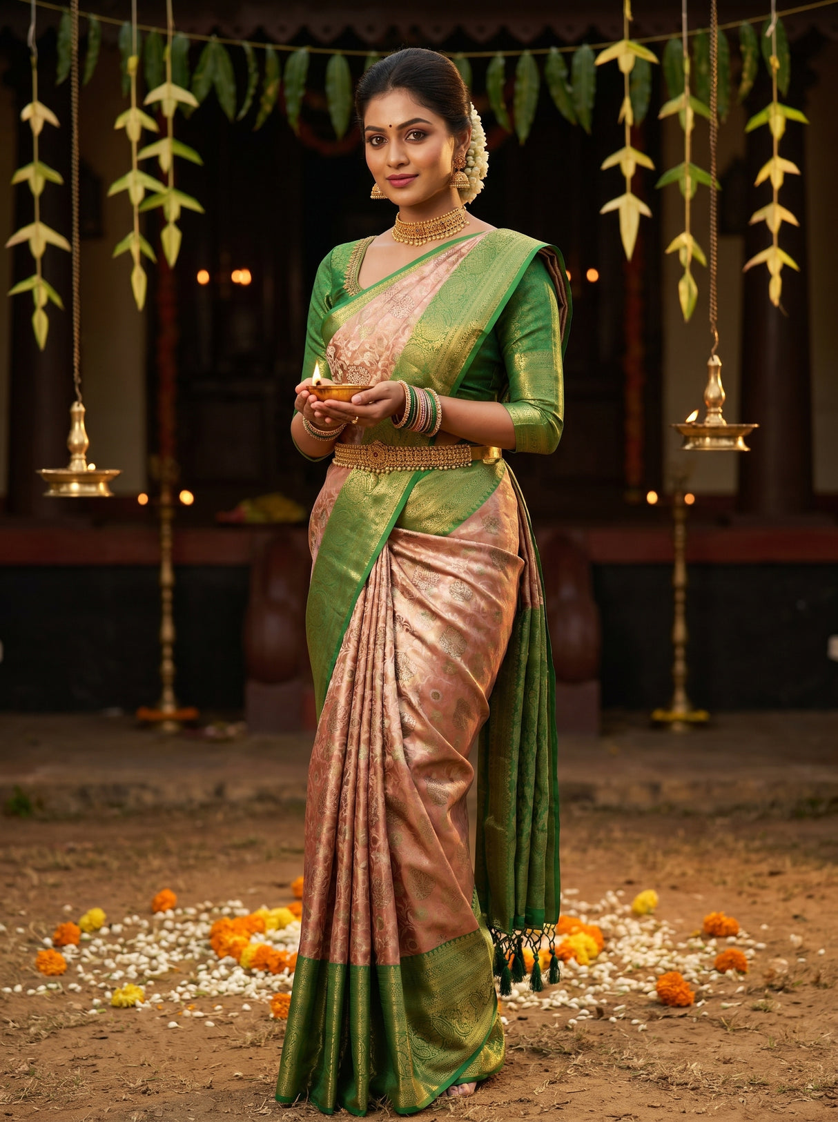 MIMOSA Maroon Kanjivaram Art Silk Saree — Unstitched Blouse Fabric