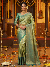 MIMOSA Olive Kanjivaram Art Silk Saree — Draped Mannequin View
