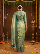 MIMOSA Olive Kanjivaram Art Silk Saree — Unstitched Blouse Fabric