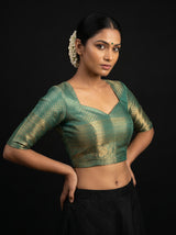 MIMOSA Olive Kanjivaram Art Silk Saree — blouse close-up