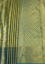MIMOSA Olive Kanjivaram Art Silk Saree — pallu and zari work detail