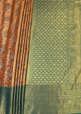 MIMOSA Orange Kanjivaram Art Silk Saree — pallu and zari work detail