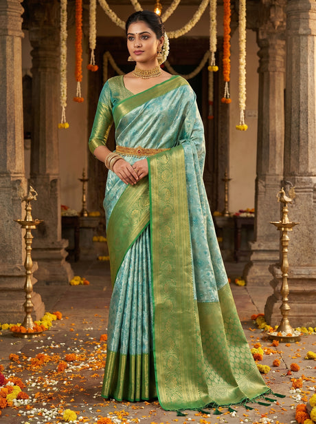 MIMOSA Saffire Kanjivaram Art Silk Saree — Draped Mannequin View