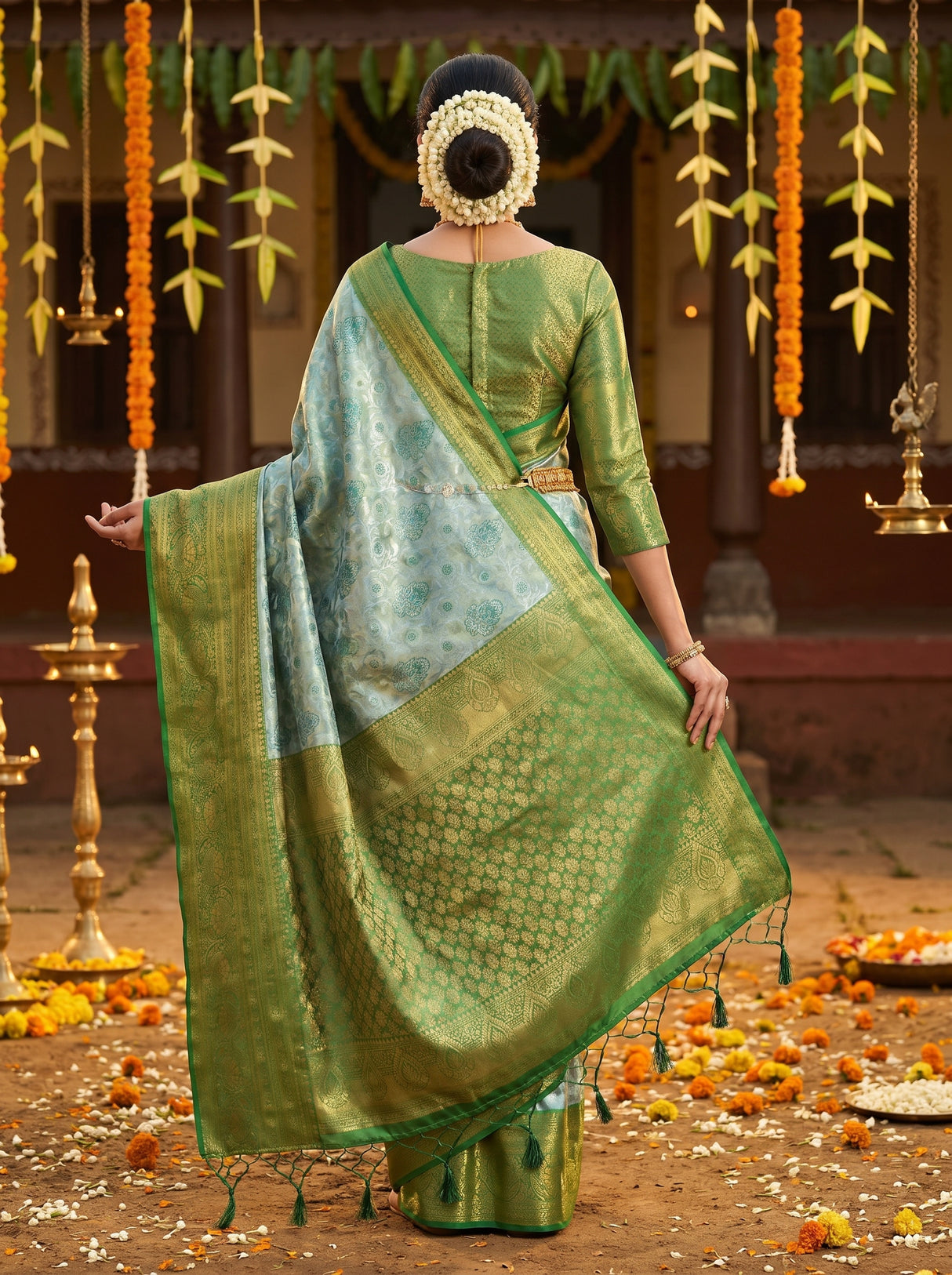 MIMOSA Saffire Kanjivaram Art Silk Saree — Unstitched Blouse Fabric