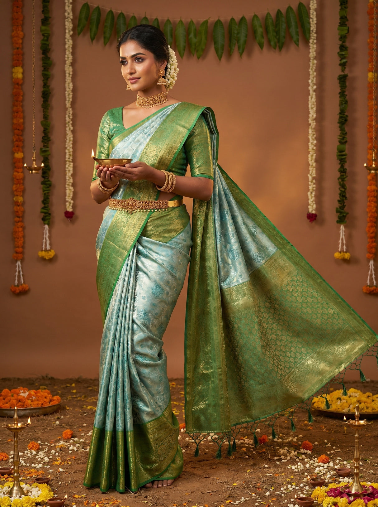 MIMOSA Saffire Kanjivaram Art Silk Saree — Full View on Model