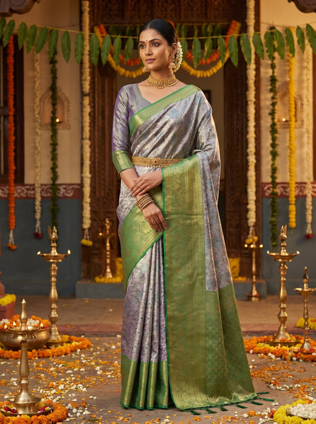 MIMOSA Violet Kanjivaram Art Silk Saree — Draped Mannequin View
