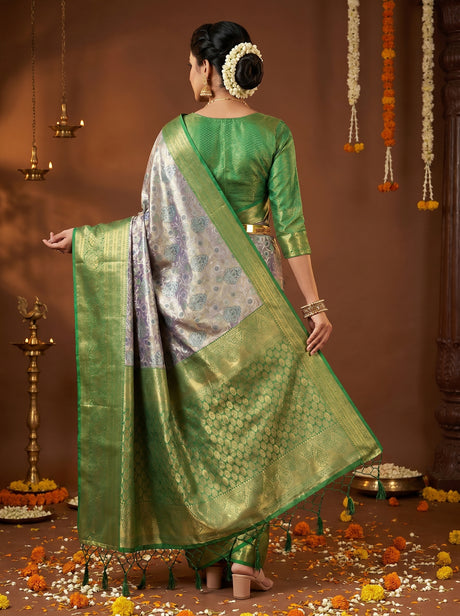 MIMOSA Violet Kanjivaram Art Silk Saree — Unstitched Blouse Fabric