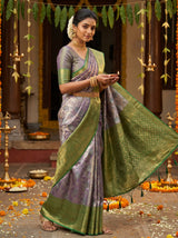 MIMOSA Violet Kanjivaram Art Silk Saree — pose 4 styling detail
