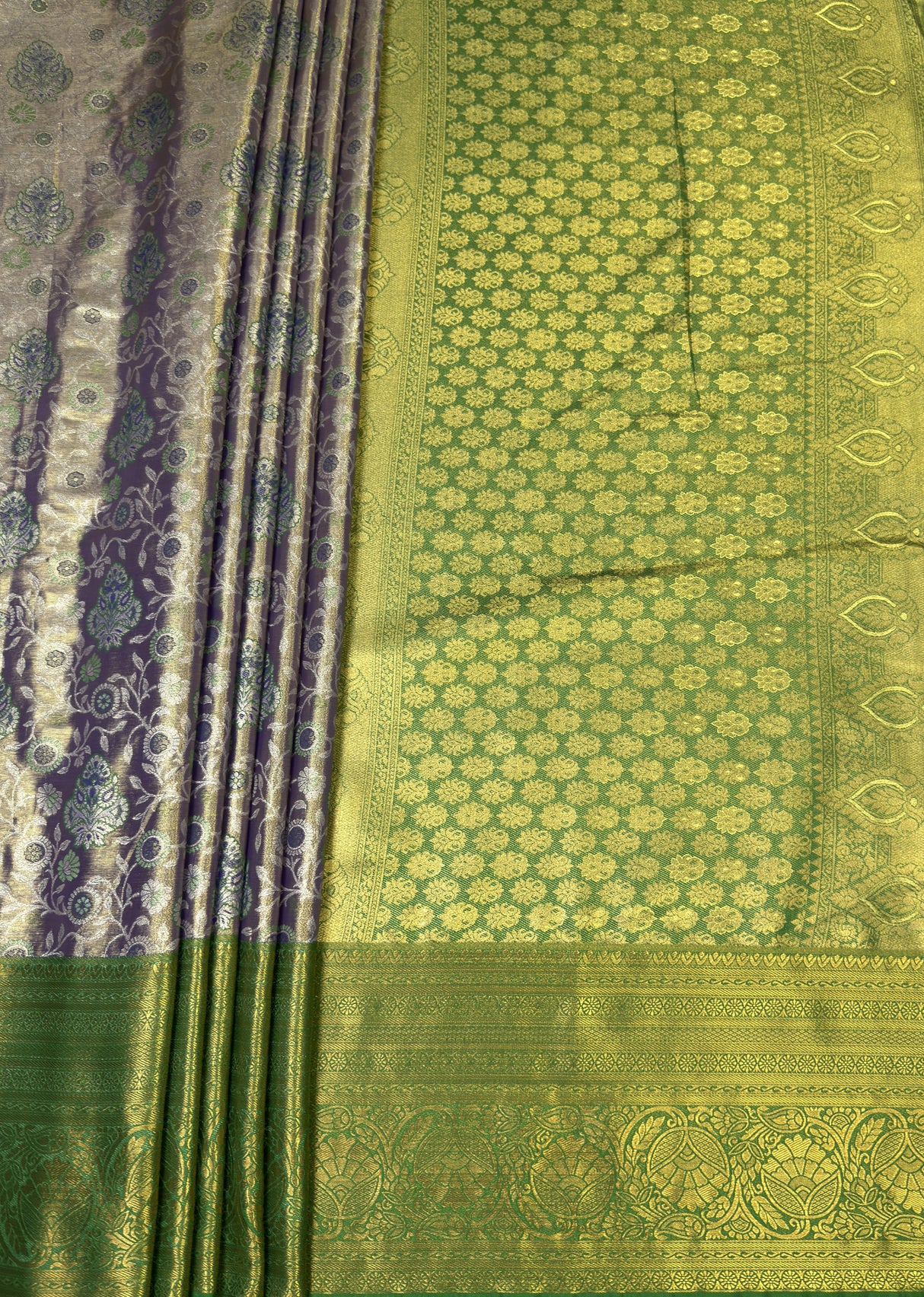 MIMOSA Violet Kanjivaram Art Silk Saree — pallu and zari work detail