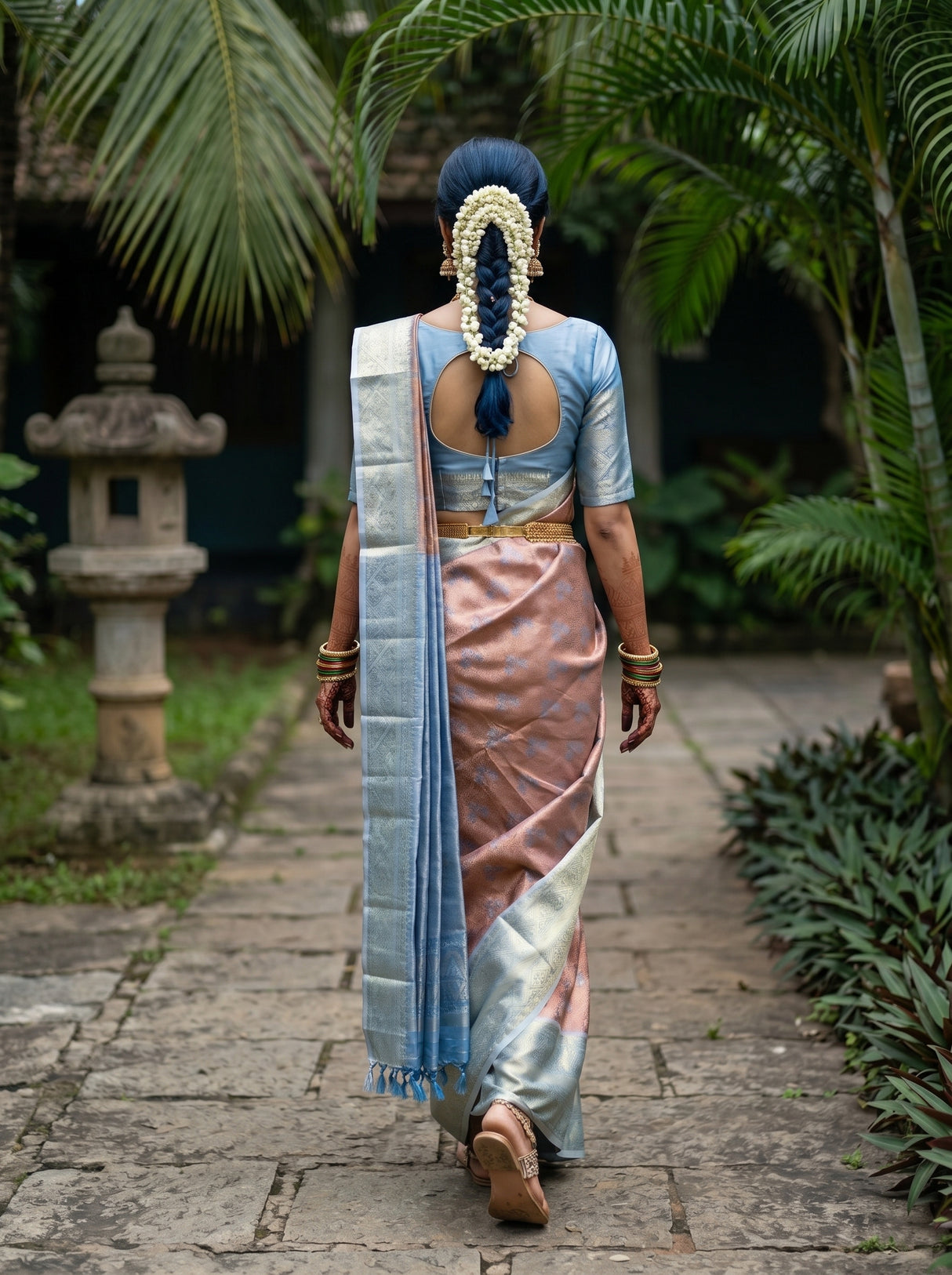 MIMOSA Chocolate Kanjivaram Art Silk Saree — pose 2 styling detail
