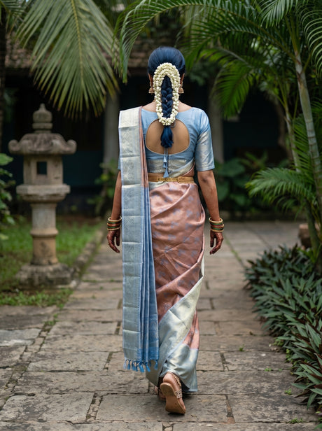 MIMOSA Chocolate Kanjivaram Art Silk Saree — pose 2 styling detail