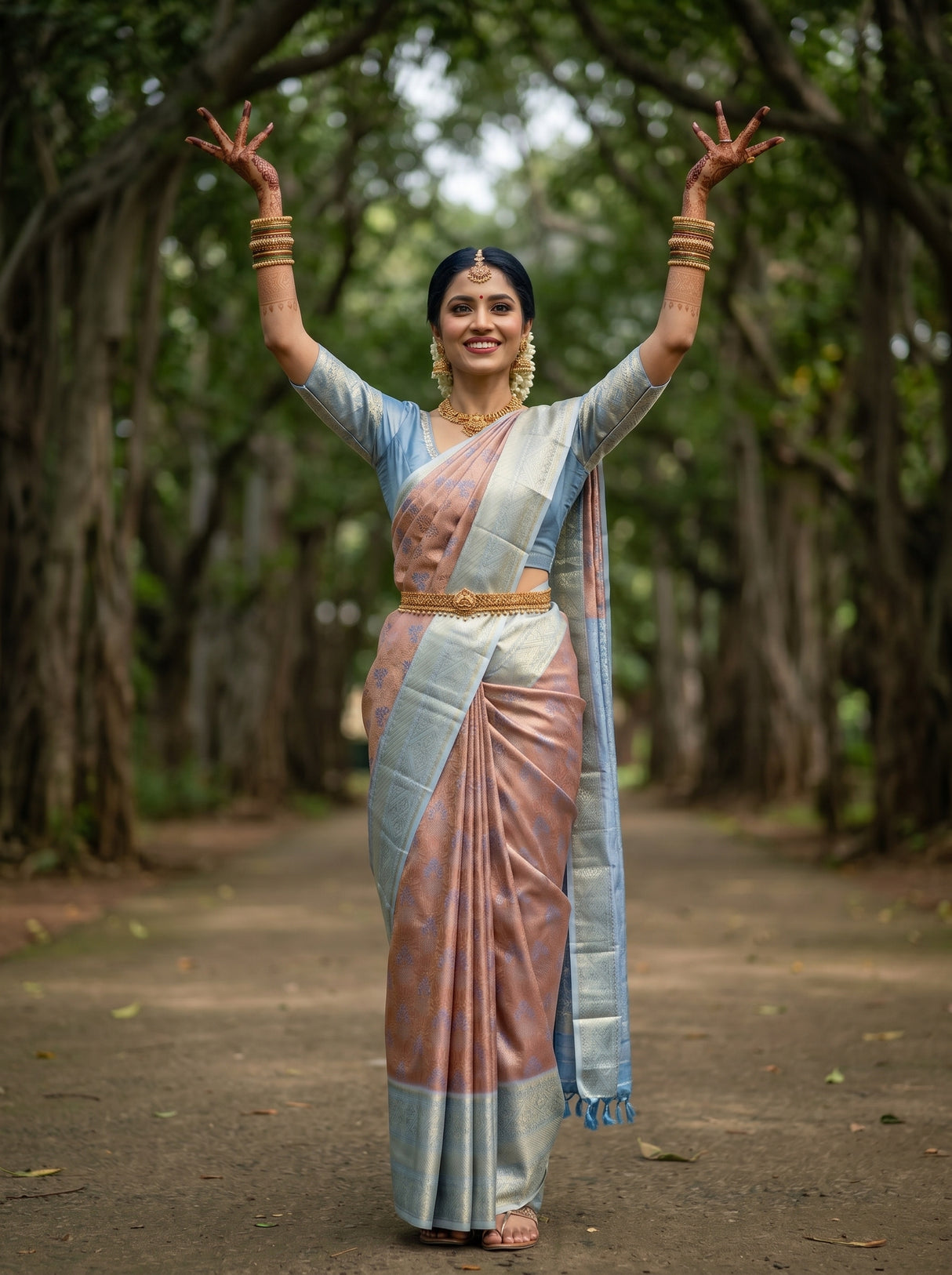 MIMOSA Chocolate Kanjivaram Art Silk Saree — pose 5 styling detail