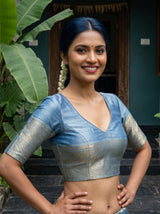 MIMOSA Chocolate Kanjivaram Art Silk Saree — blouse close-up